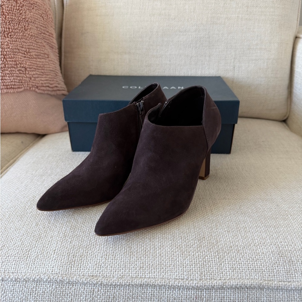NWB  -Cole Haan Vestry Pointed Toe Booties – Dark Chocolate Suede, Size 9 - Picture 13 of 13